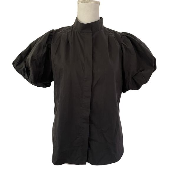 FRAME Womens Pleated Puff Sleeve Button Up Blouse Top Size S Black Capsule - Picture 1 of 8